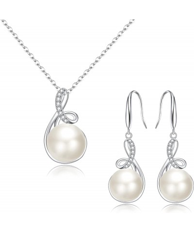 925 Sterling Silver CZ Freshwater Cultured Pearls Bridal Pendant Necklace Earrings Wedding Jewelry Sets, Valentine's Day/Moth...