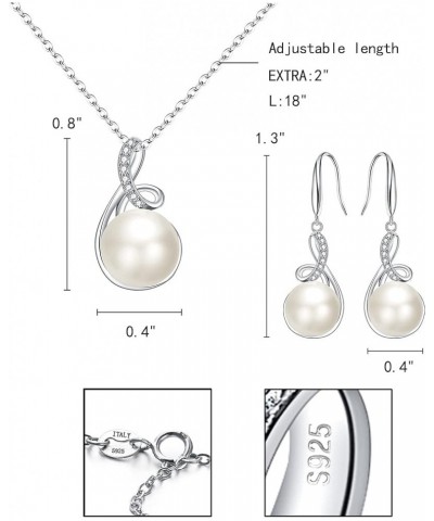 925 Sterling Silver CZ Freshwater Cultured Pearls Bridal Pendant Necklace Earrings Wedding Jewelry Sets, Valentine's Day/Moth...