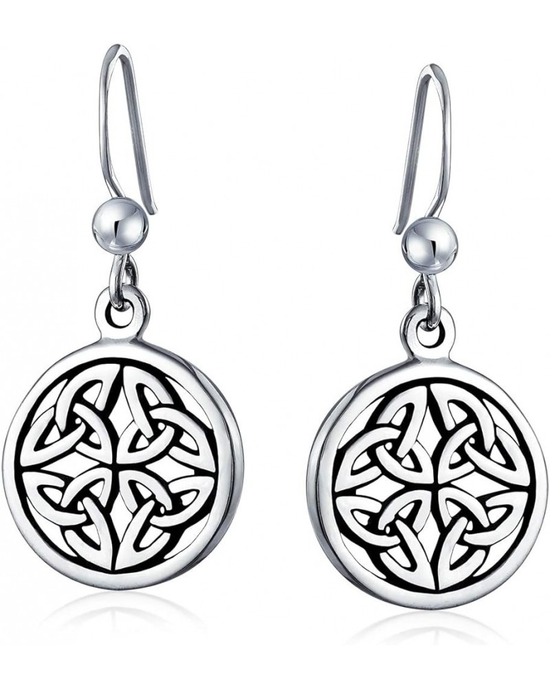 Unisex Ancient Viking Medallion Woven Celtic Knot Round Circle Disc Dangle Earrings Necklace For Women Irish Hook Oxidized .9...