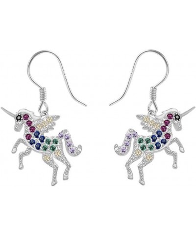 Cute Unicorn Rainbow CZ S925 Sterling Silver Small Dangle Drop Earrings for Women Teen Girls Little Sensitive Ear Dainty Love...