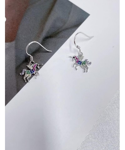 Cute Unicorn Rainbow CZ S925 Sterling Silver Small Dangle Drop Earrings for Women Teen Girls Little Sensitive Ear Dainty Love...