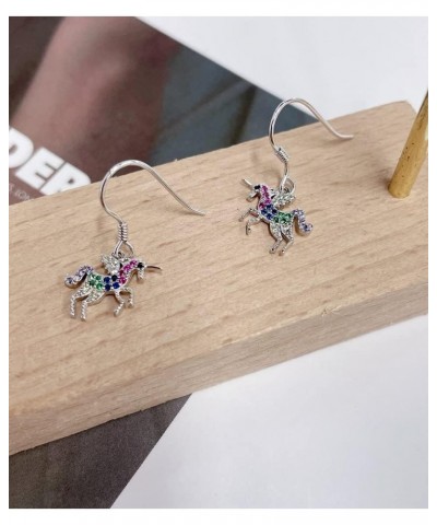 Cute Unicorn Rainbow CZ S925 Sterling Silver Small Dangle Drop Earrings for Women Teen Girls Little Sensitive Ear Dainty Love...