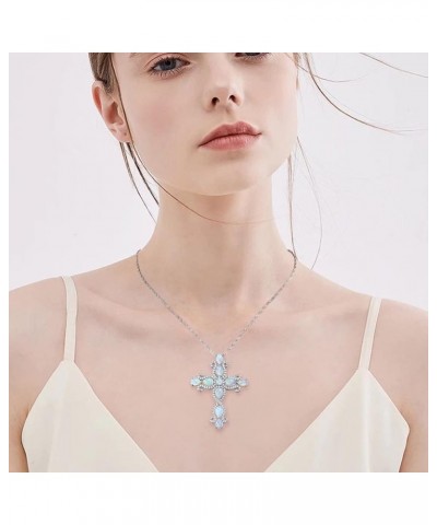 Multicolor Gemstone Cross Pendant For Women 925 Sterling Silver Natural Opal Tourmaline Four Leaf Clover Christian Jewelry Op...