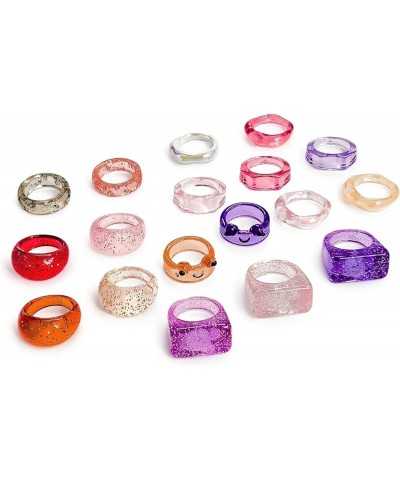 18pcs Small-Medium Size Resin Rings, Acrylic Rings, Knuckle Rings, Chunky Rings, Plastic Rings, Colorful Rings for Women Teen...