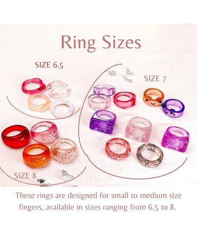 18pcs Small-Medium Size Resin Rings, Acrylic Rings, Knuckle Rings, Chunky Rings, Plastic Rings, Colorful Rings for Women Teen...