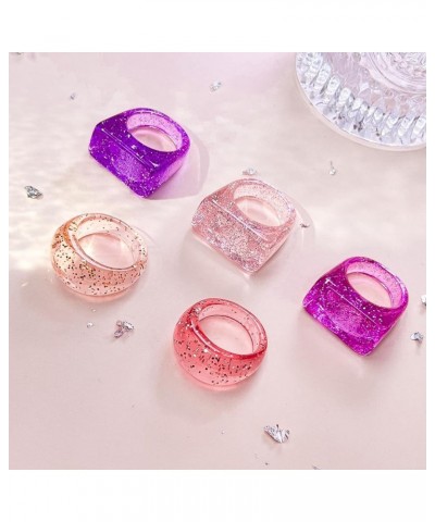 18pcs Small-Medium Size Resin Rings, Acrylic Rings, Knuckle Rings, Chunky Rings, Plastic Rings, Colorful Rings for Women Teen...