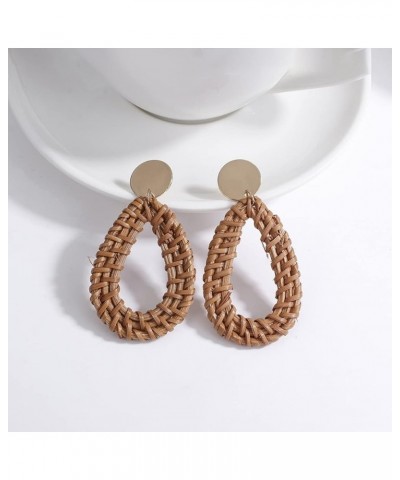 PAZIKO Bohemia Handmade Rattan Braid Wooden Drop Earring for Women Boho Geometric Round Square Wood Earrings Summer Jewelry S...