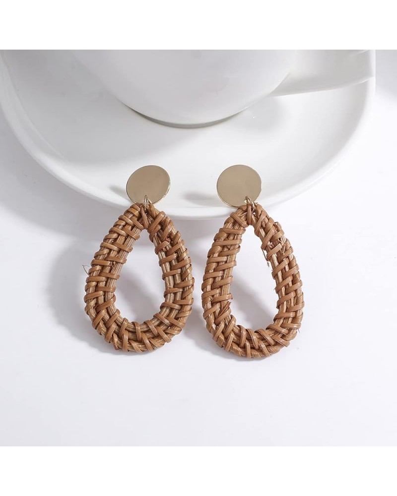 PAZIKO Bohemia Handmade Rattan Braid Wooden Drop Earring for Women Boho Geometric Round Square Wood Earrings Summer Jewelry S...