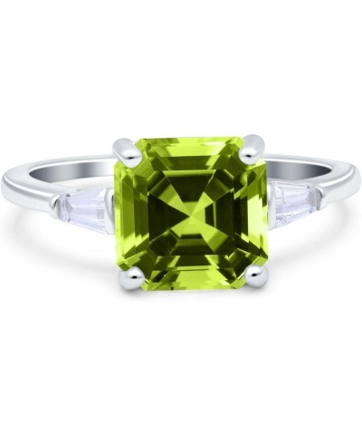 Asscher Cut Art Deco Wedding Engagement Ring Bridal Baguette Simulated Cubic Zirconia 925 Sterling Silver Simulated Peridot C...