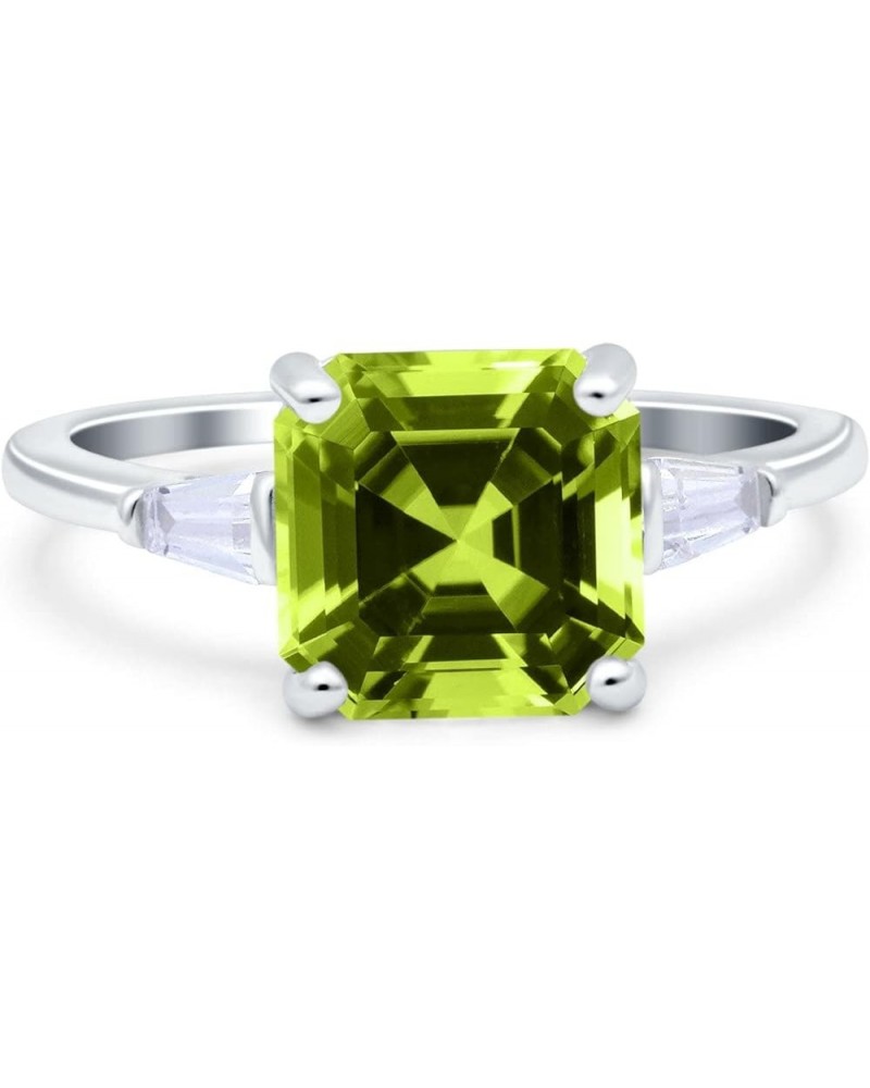 Asscher Cut Art Deco Wedding Engagement Ring Bridal Baguette Simulated Cubic Zirconia 925 Sterling Silver Simulated Peridot C...