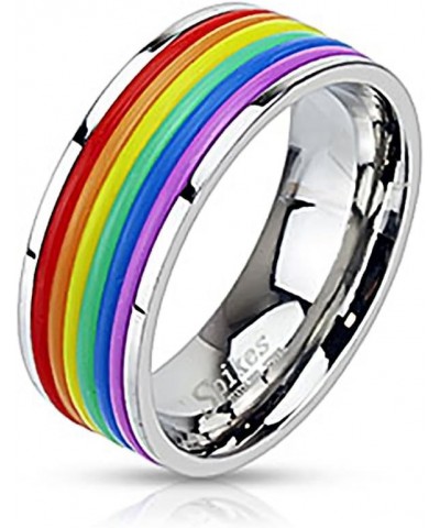 Gay Pride Rainbow Rubber Striped Stainless Steel Band Ring - Sizes 7-12 Available $7.97 Rings