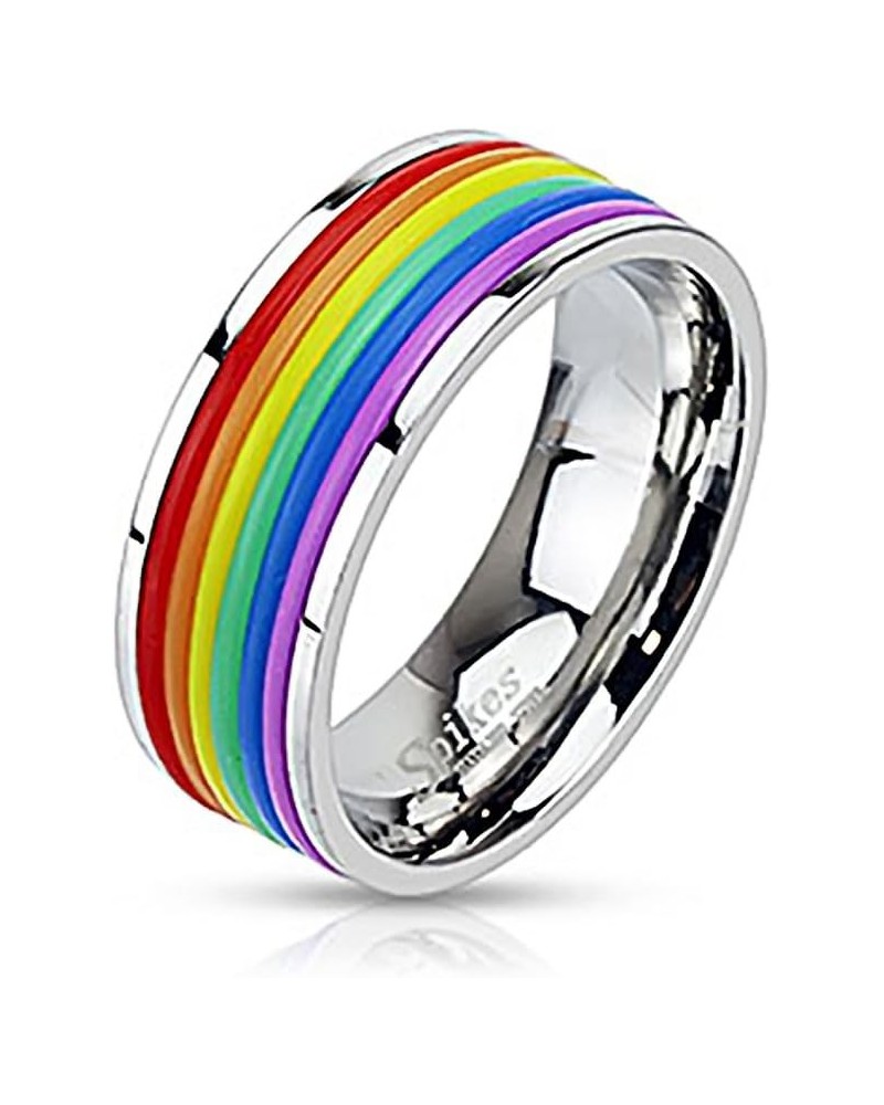 Gay Pride Rainbow Rubber Striped Stainless Steel Band Ring - Sizes 7-12 Available $7.97 Rings