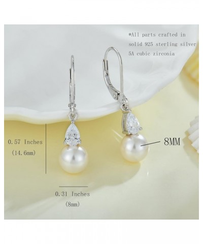 Women 925 Sterling Silver Freshwater Pearl Leverback Drop Dangle Earrings with 5A Cubic Zirconia Jewelry Gift for Her Mother ...