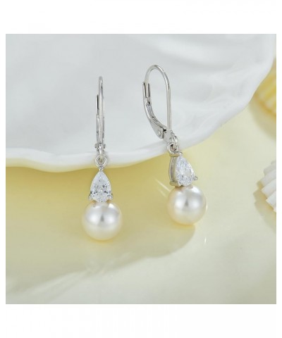 Women 925 Sterling Silver Freshwater Pearl Leverback Drop Dangle Earrings with 5A Cubic Zirconia Jewelry Gift for Her Mother ...