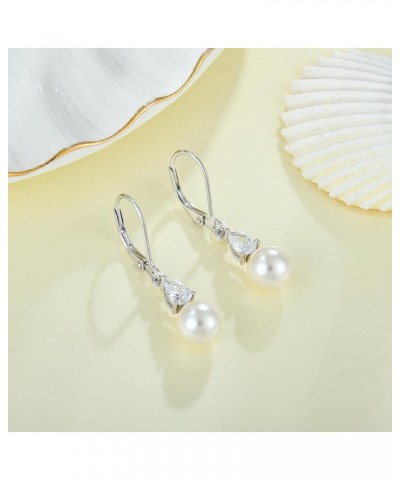 Women 925 Sterling Silver Freshwater Pearl Leverback Drop Dangle Earrings with 5A Cubic Zirconia Jewelry Gift for Her Mother ...