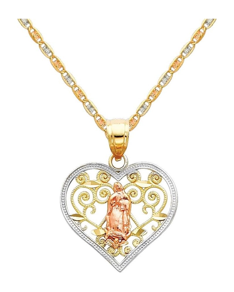 14k REAL Tri Color Gold Religious Mary Guadlupe Pendant with 1.5mm Diamond Cut Chain Necklace 20.0 Inches $64.64 Pendants