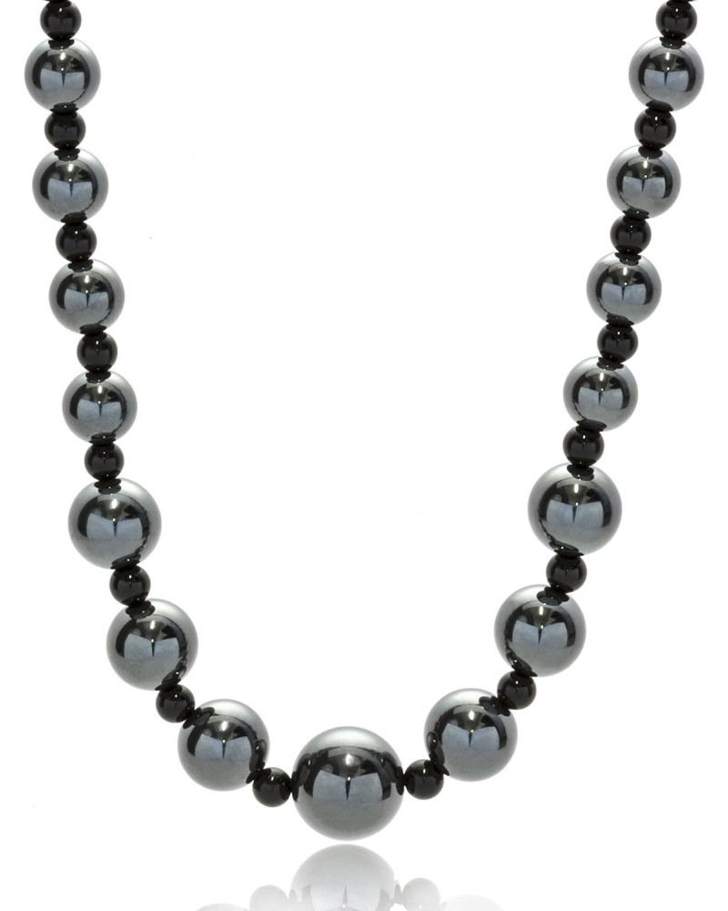 Hematite & Black Onyx Gemstone Bead Necklace | 925 Sterling Silver $23.39 Necklaces