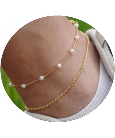 Ankle Bracelets for Women Gold Chain 14K Gold Plated Pearls Beads Anklet Dainty Beach Summer Simple Foot Anklets for Girls Pe...