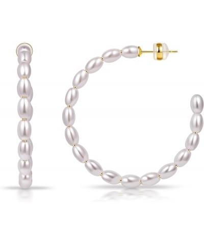 Pearl Hoop Earrings for Women with 925 Sterling Silver Post 45.0 Millimeters Oval $9.53 Earrings