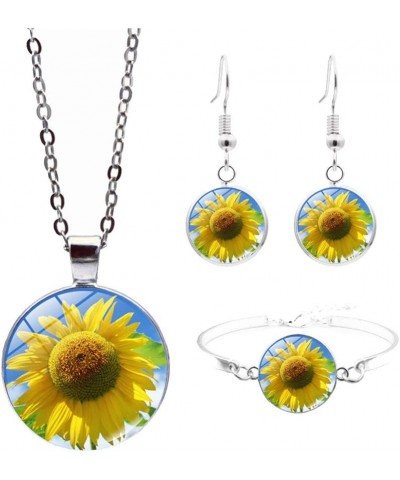 Sunshine Sunflower Necklace Earrings Bangle for Women Glass Jewelry Set B $6.52 Jewelry Sets