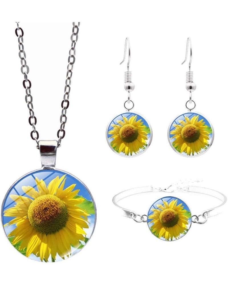 Sunshine Sunflower Necklace Earrings Bangle for Women Glass Jewelry Set B $6.52 Jewelry Sets