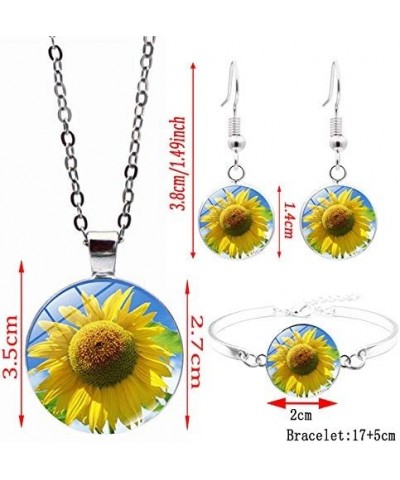 Sunshine Sunflower Necklace Earrings Bangle for Women Glass Jewelry Set B $6.52 Jewelry Sets