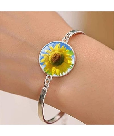 Sunshine Sunflower Necklace Earrings Bangle for Women Glass Jewelry Set B $6.52 Jewelry Sets