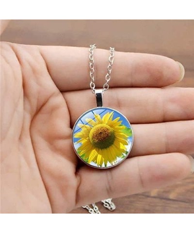 Sunshine Sunflower Necklace Earrings Bangle for Women Glass Jewelry Set B $6.52 Jewelry Sets