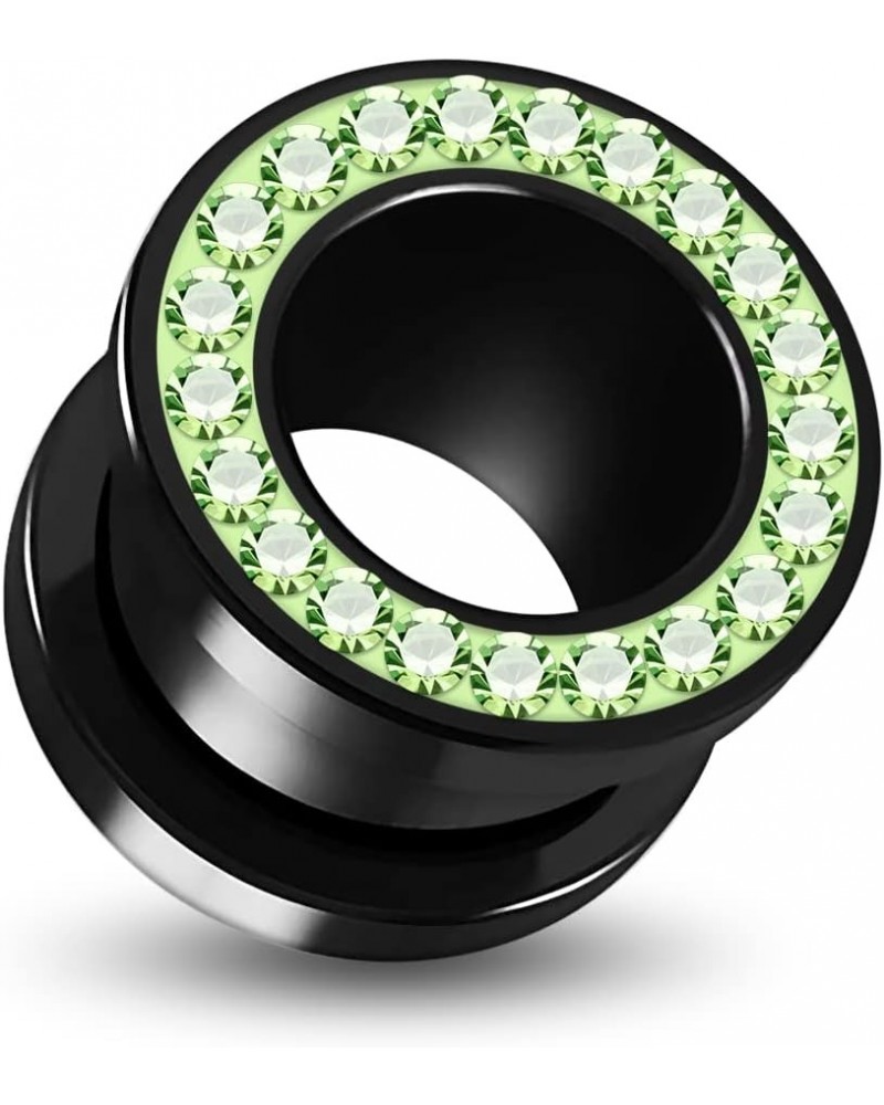 Multi Peridot Green Crystal Stone Setting on Black Acrylic Flesh Tunnel - Sold by Piece 10.0 Millimeters $9.62 Body Jewelry