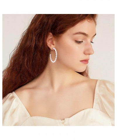 Pearl Hoop Earrings for Women with 925 Sterling Silver Post 45.0 Millimeters Oval $9.53 Earrings