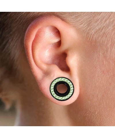 Multi Peridot Green Crystal Stone Setting on Black Acrylic Flesh Tunnel - Sold by Piece 10.0 Millimeters $9.62 Body Jewelry