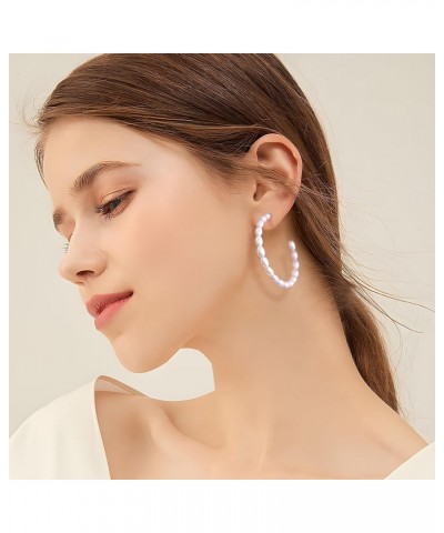 Pearl Hoop Earrings for Women with 925 Sterling Silver Post 45.0 Millimeters Oval $9.53 Earrings