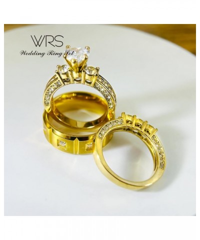 TWO RINGS His Hers Wedding Ring Sets Couples Rings Women's 18k Yellow Gold White CZ Wedding Engagement Ring Bridal Sets & Men...