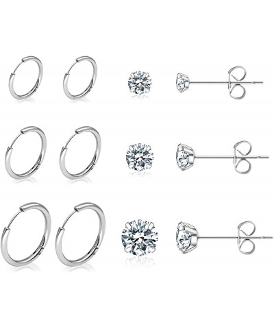 6 Pairs Earrings Sets for Multiple Piercing, 8/10/12mm Dainty Huggie Hoop Earrings 3/4/5mm Small Stud Zircorn Earrings for Wo...