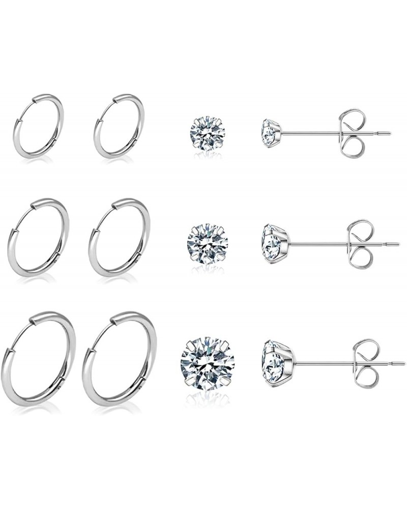 6 Pairs Earrings Sets for Multiple Piercing, 8/10/12mm Dainty Huggie Hoop Earrings 3/4/5mm Small Stud Zircorn Earrings for Wo...