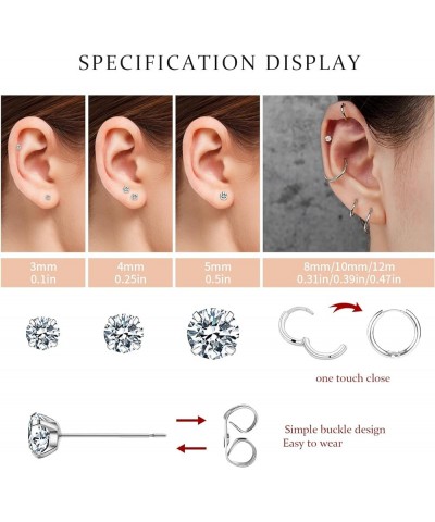 6 Pairs Earrings Sets for Multiple Piercing, 8/10/12mm Dainty Huggie Hoop Earrings 3/4/5mm Small Stud Zircorn Earrings for Wo...