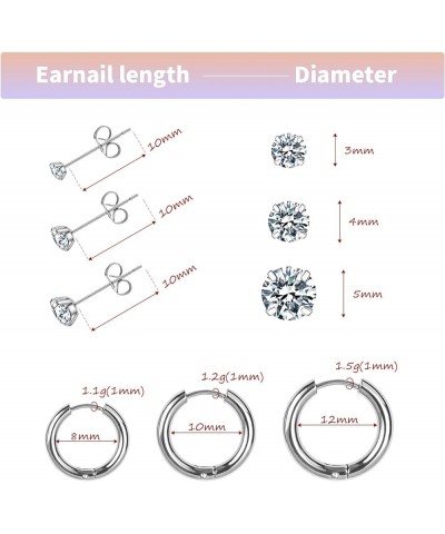 6 Pairs Earrings Sets for Multiple Piercing, 8/10/12mm Dainty Huggie Hoop Earrings 3/4/5mm Small Stud Zircorn Earrings for Wo...