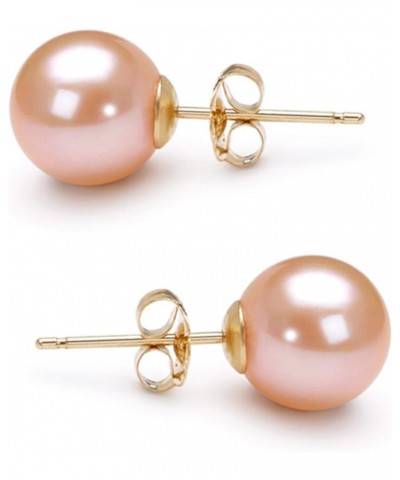 Pink Cultured Pearl Earrings Stud AAA 5-10mm Freshwater Cultured Pearls Earrings Gold Plated Settings - 6.0 Millimeters Yello...