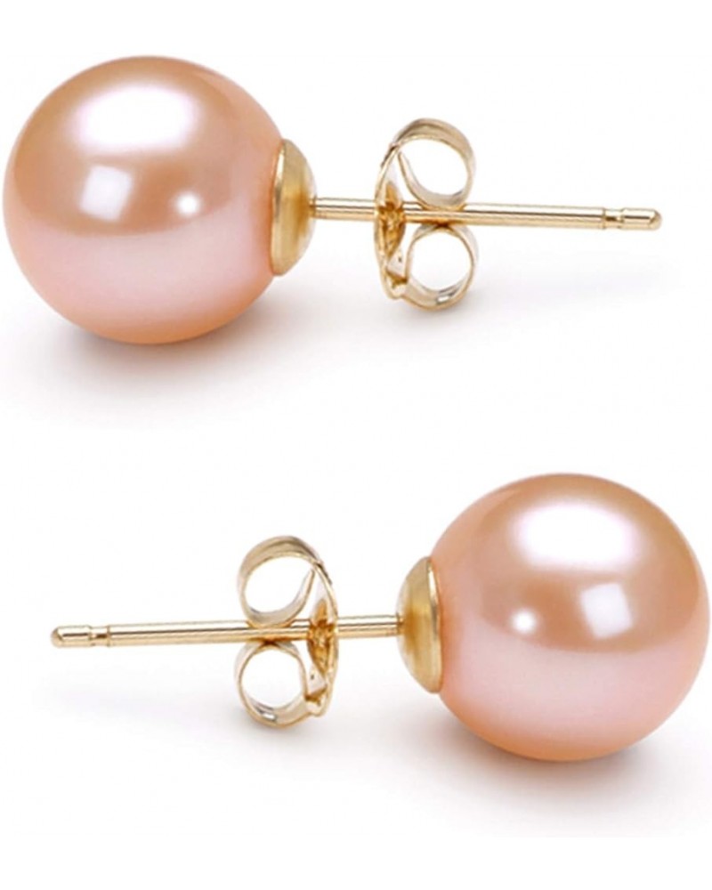 Pink Cultured Pearl Earrings Stud AAA 5-10mm Freshwater Cultured Pearls Earrings Gold Plated Settings - 6.0 Millimeters Yello...