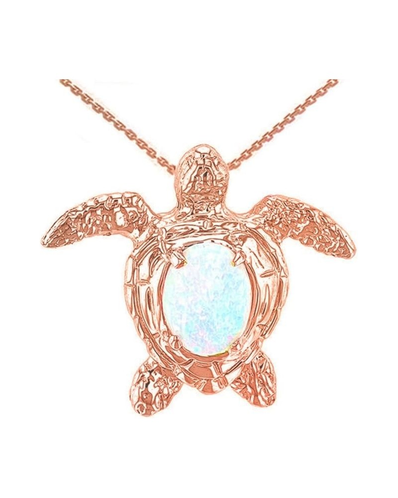 10k Rose Gold Sea Turtle White Stone Shell Pendant Necklace 22.0 Inches $95.99 Necklaces