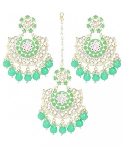 Bollywood Ethnic Maang Tikka Earrings Set Indian Fashion Jewelry For Women Mint Green $15.68 Jewelry Sets