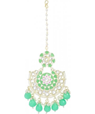 Bollywood Ethnic Maang Tikka Earrings Set Indian Fashion Jewelry For Women Mint Green $15.68 Jewelry Sets