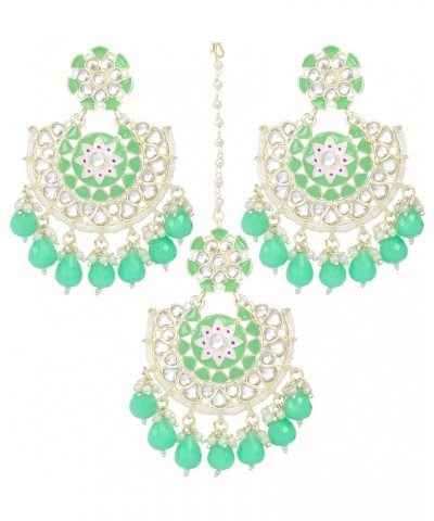 Bollywood Ethnic Maang Tikka Earrings Set Indian Fashion Jewelry For Women Mint Green $15.68 Jewelry Sets