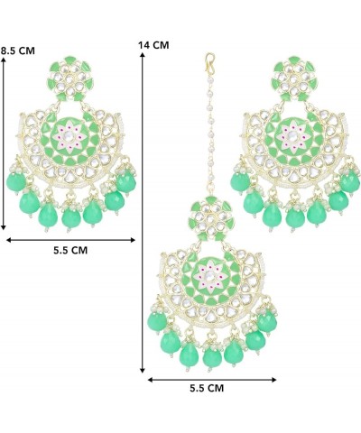 Bollywood Ethnic Maang Tikka Earrings Set Indian Fashion Jewelry For Women Mint Green $15.68 Jewelry Sets