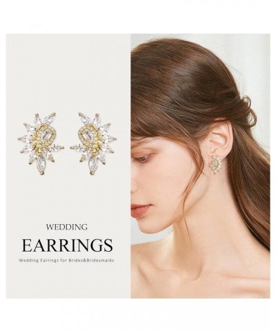 Marquise Bridal Wedding Earrings for Brides Bridesmaid, Cubic Zirconia Rhinestone Cluster Stud Gold Earrings for Women, Prom ...