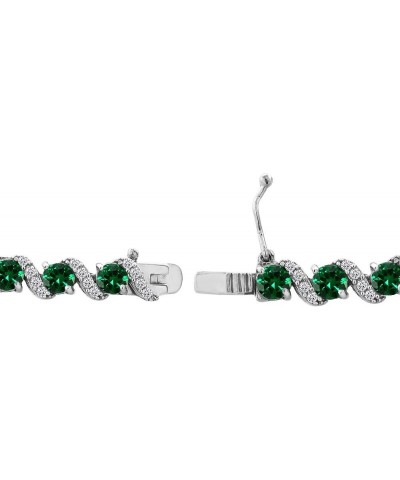 Sterling Silver Genuine, Created or Simulated Gemstone Round S Design Tennis Bracelet for Women Simulated Emerald - Sterling ...