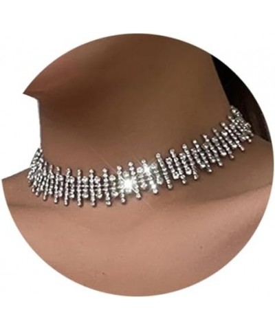 Rhinestone Choker Necklace Sparkly Crystal Chokers Adjustable Bling Neck Jewelry Prom Accessories for Women and Girls A $10.0...