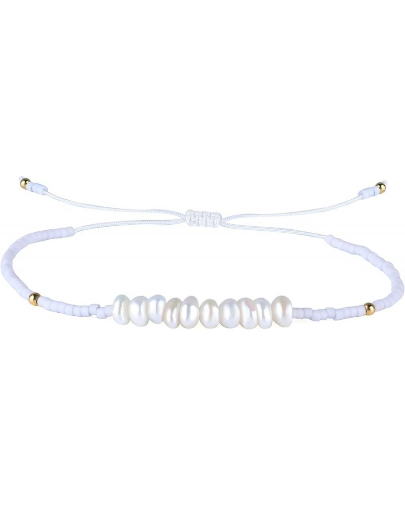 Women Pearls Bracelets Handmade Friendship Charm Bracelet Boho Thin Strand Bracelets White 11V $11.32 Bracelets