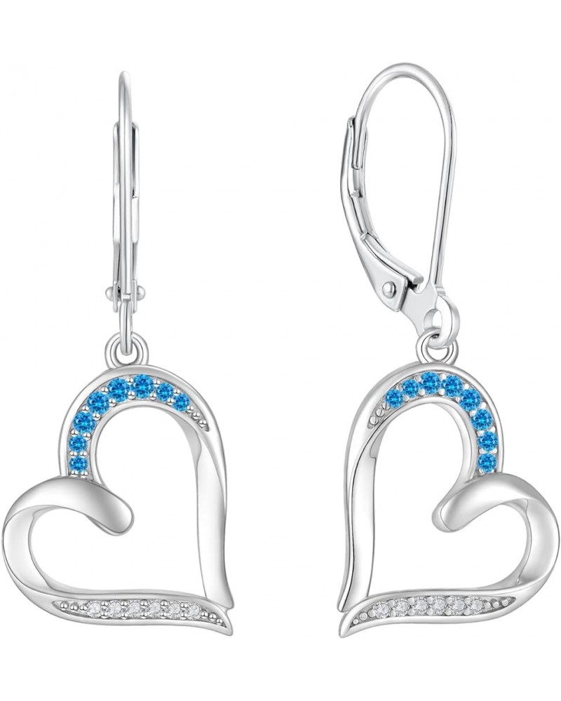 Heart Earrings Silver Heart Pendant Earrings Cubic Zirconia Leverback Jewelry For Women sapphire $25.30 Earrings