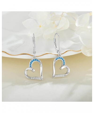 Heart Earrings Silver Heart Pendant Earrings Cubic Zirconia Leverback Jewelry For Women sapphire $25.30 Earrings